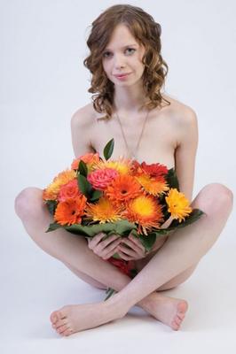 Cute red haire Valentina has received nice flowers