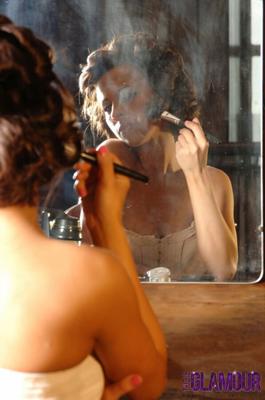 Glamour: Jaymie applying makeup