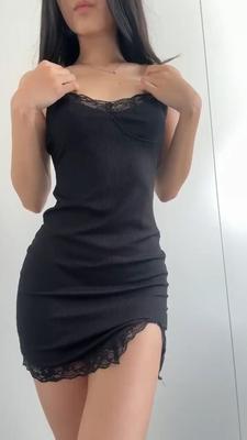 Sexy skinny brunette getting naked