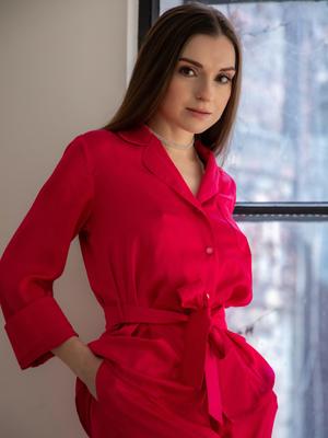 Brunette MONIKA MAY Red romper