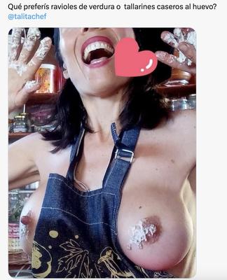 Talita chef mostra seus peitos. 